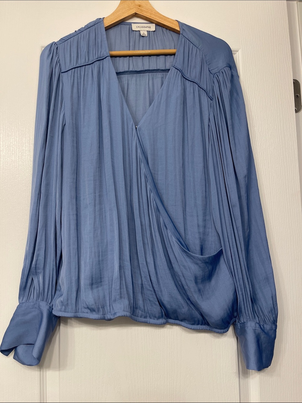 Callahan Slate Blue V-Neck Wrap Blouse size Xl new
